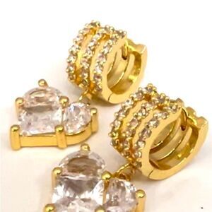 Heart shaped crystal earrings on gold huggie hoops great gift